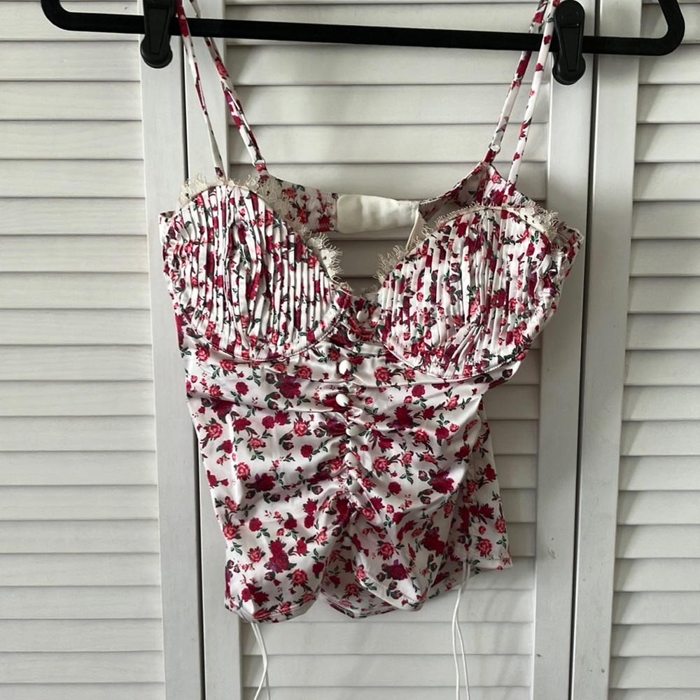 For Love And Lemons Floral Camisole - Red and White